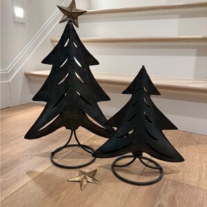 Elegant Black/Green Metal Holiday Tree Set